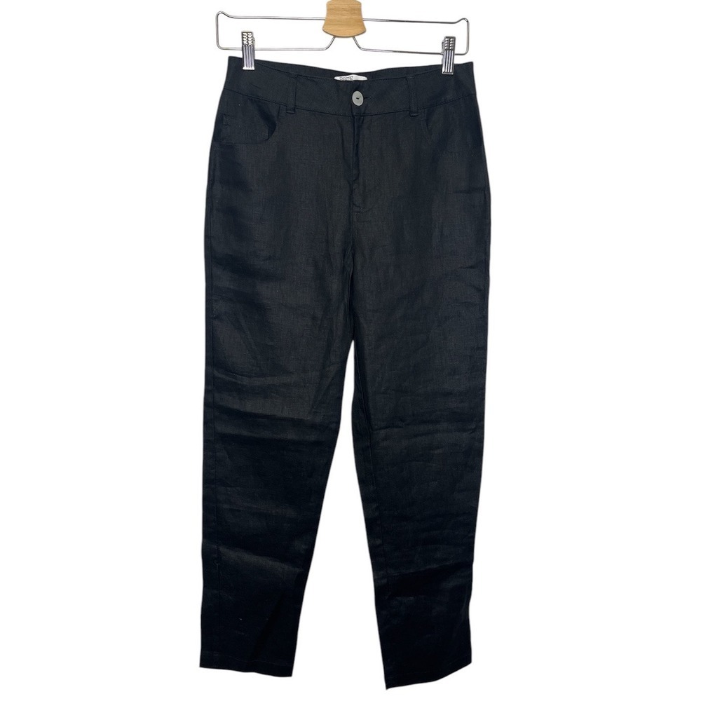 Beatriz Camacho Black Linen Pants US size 8 Straight Leg 29" Inseam Luxury Beach